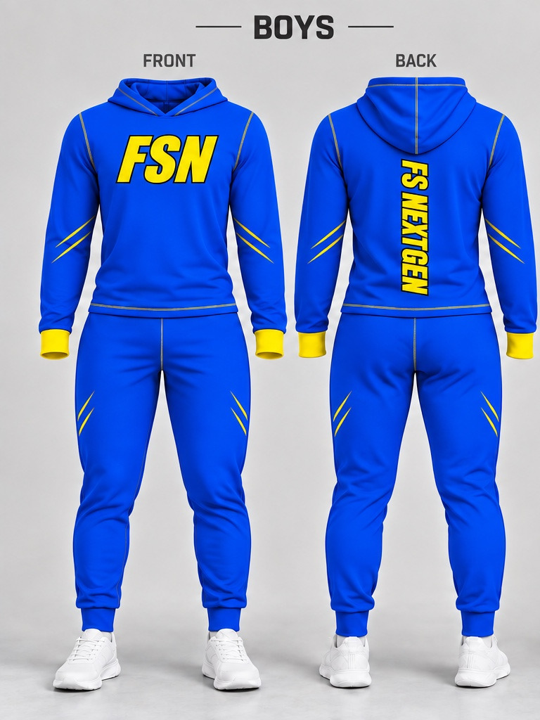 FS NextGen boys relaxed-fit blue hooded tracksuit, front and back